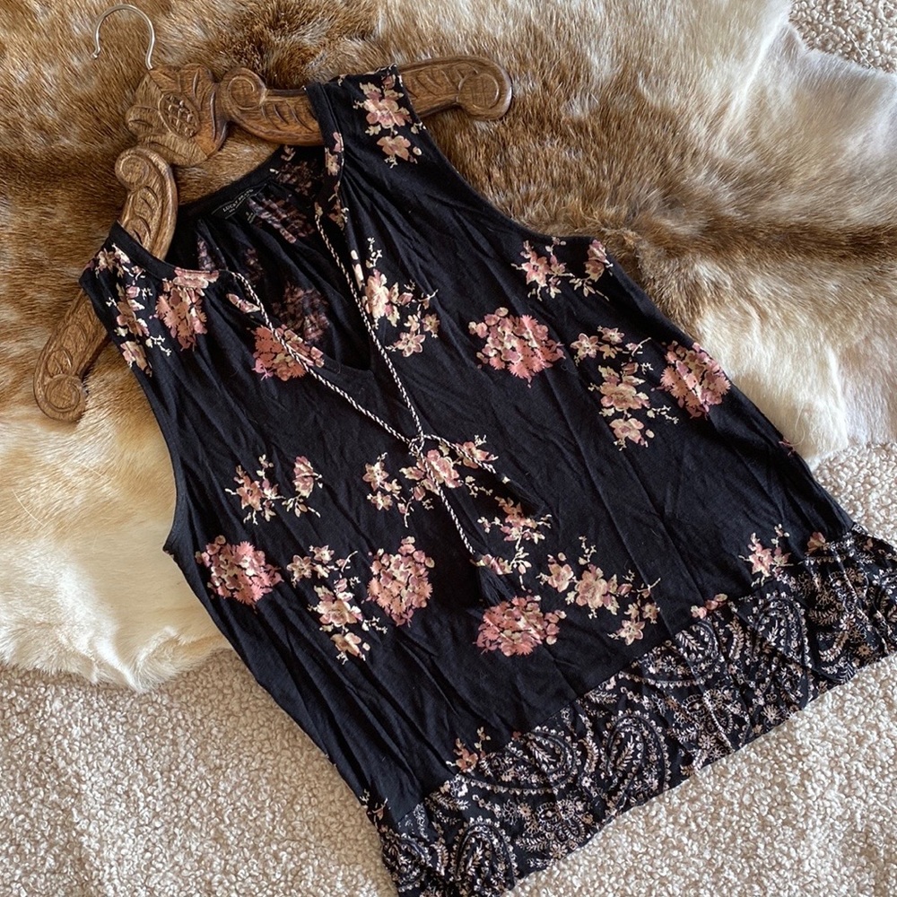 LUCKY BRAND Tassle Tunic Floral Tank Top Size S